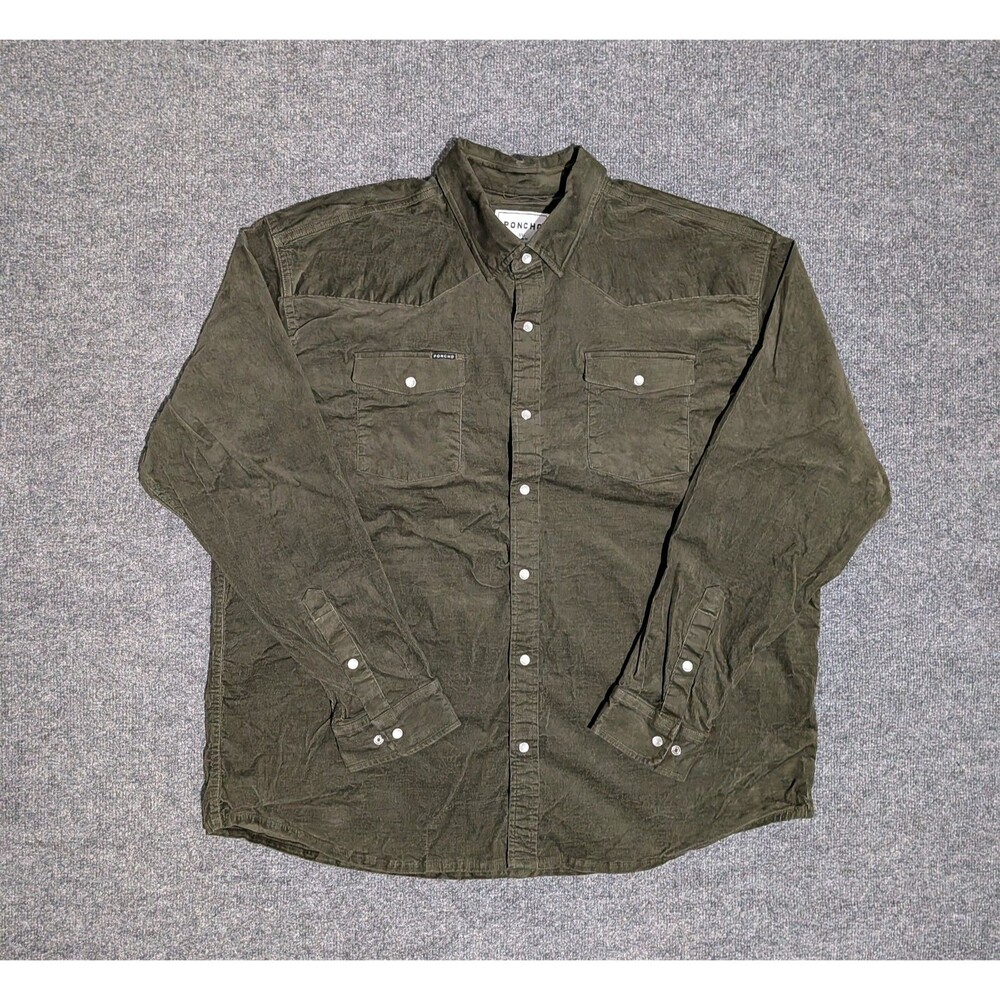 Poncho Shirt Mens XXL Regular Fit Pearl Snap Long Sleeve Corduroy Green